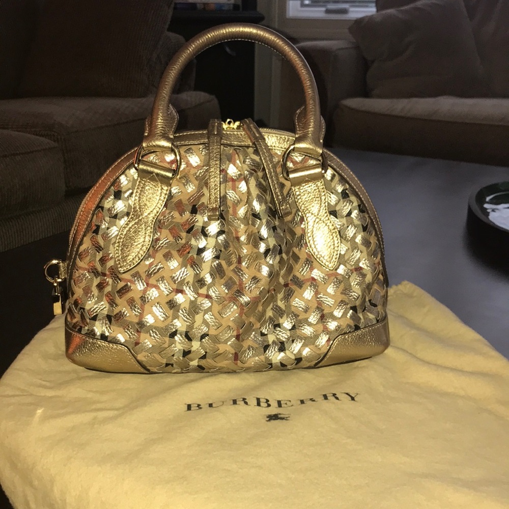 Authentic Burberry check gold bowling bag.